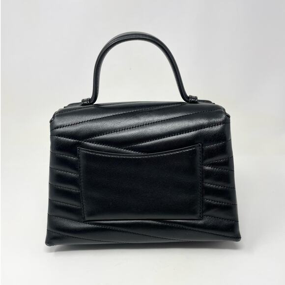 Tory Burch Kira Chevron Leather Top Handle Satchel 2 Way Shoulder Bag Black Gold - Picture 4 of 15